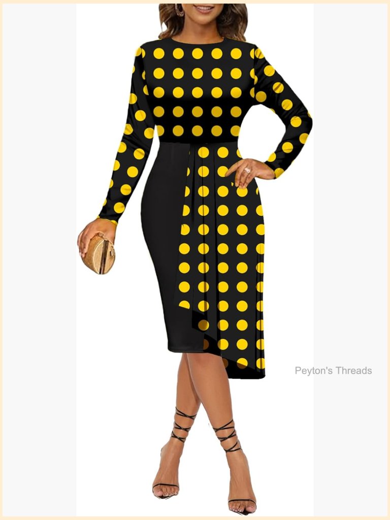 Long Sleeve Floral Midi Dress Fit & Flare Asymmetrical Cocktail